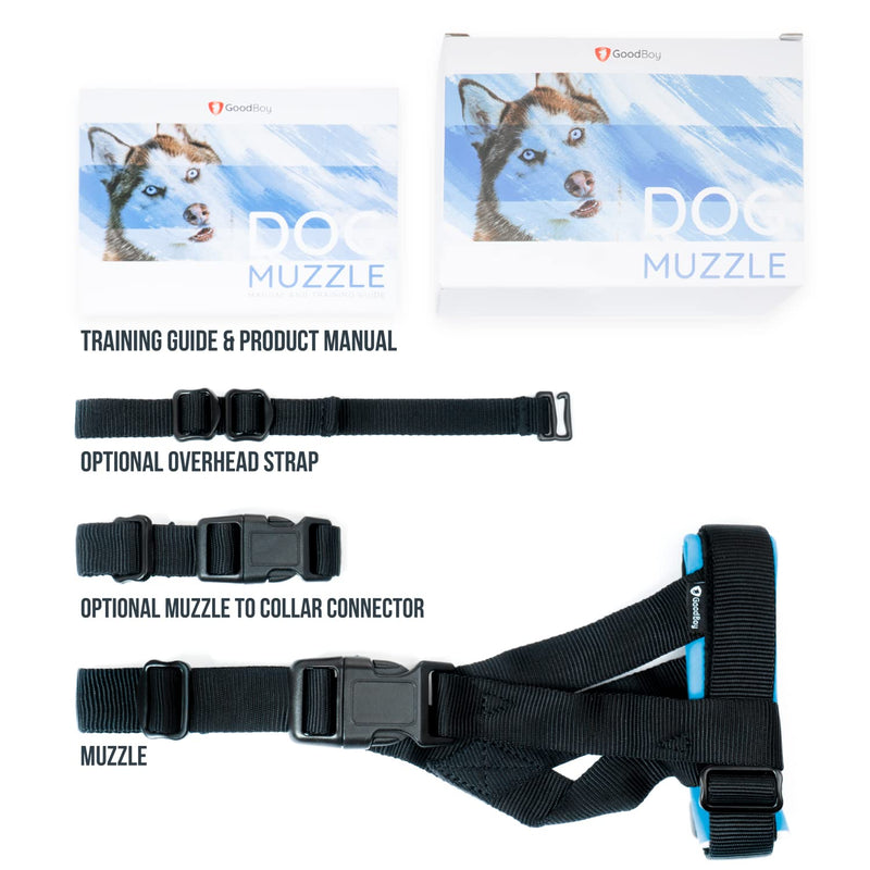 Gentle Muzzle Guard for Dogs - Prevents Biting and Unwanted Chewing Safely  New Secure Comfort Fit - Soft Neoprene Padding  No More Chafing  Training Guide Helps Build Bonds with Pet (Blue, XS) XS (Pack of 1) Blue - PawsPlanet Australia