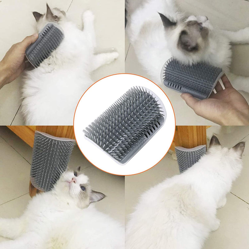 JEFFOUOO Pack of 2 Cat Self Groomer, Massage Corner Cat, Cat Brush Cat Self Groomer, Cat Brush Wall Corner with Packs of Catnip & Screws for Long Hair Short Hair Cat Massage, Grey - PawsPlanet Australia