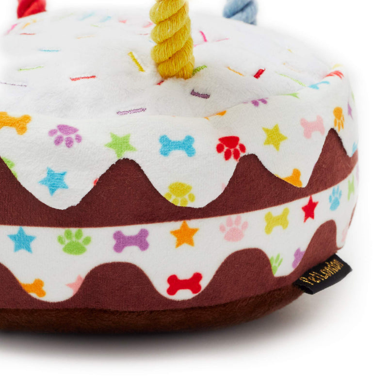 Pet London Dog Birthday Cake Squeaky Soft Plush Toy with Rope Candles in Fun Happy Bright Colours - Celebrate Your Dog's Happy Birthday - Plush Rainbow Pattern Dog Party Bday or Adoption Gift (Small) Small - PawsPlanet Australia