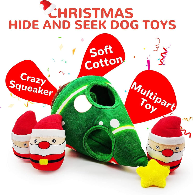 CIIVURR Dog Toy Christmas Intelligence with 3 Squeaky, Interactive Crinkle Paper Dog Toy Indestructible Sniffing Carpet for Dogs, Sniffing Toy for Medium and Small Dogs - PawsPlanet Australia