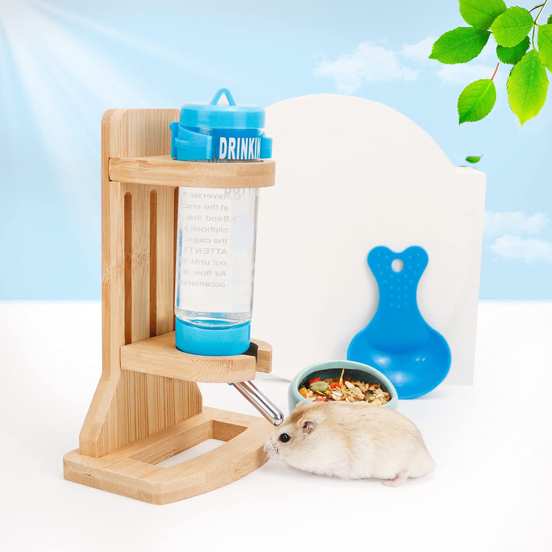 Hamster Water Bottle with Stand, Adjustable Wooden Small Animal Water Dispenser Stand Guinea Pig Water Bottle With Hamster Bowls and plastic spoon for Guinea Pig Rat Hamster Gerbil Chinchilla (125ML) 125ML - PawsPlanet Australia