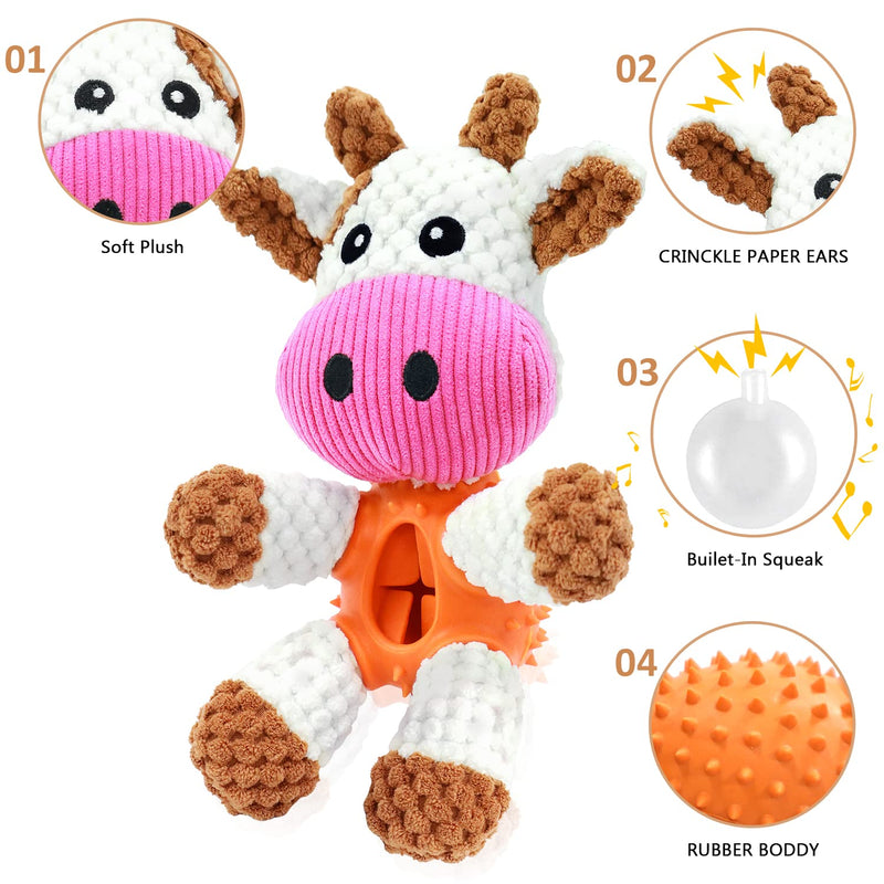 Sqinor Dog Toy Plush Squeaky Interactive Stable Toy for Large Small Dogs and Puppies - Cuddly Toy for Dogs (Cow - New) Cow - New - PawsPlanet Australia
