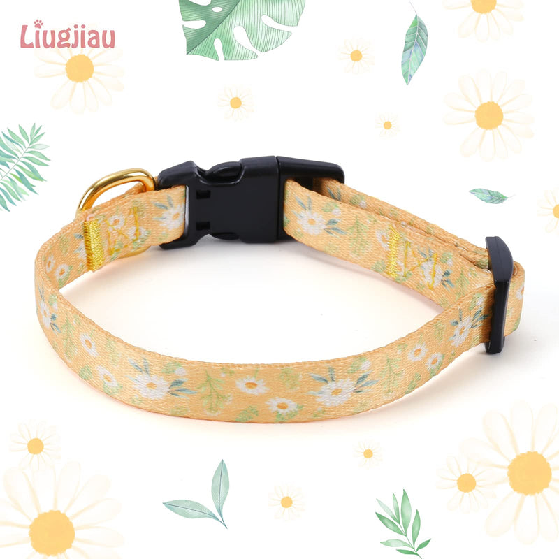 Cotton Handmade Dog Collar for Small Medium Large Dogs,Yellow Daisy with Pendant Cute Dog Collars,Ideal for Girl Dogs Boy Dogs (Medium) Yellow - PawsPlanet Australia