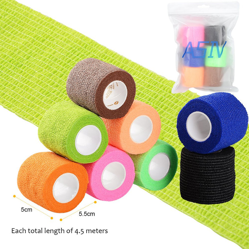 ASIV Cohesive Bandage 5cm x 4.5M Self Adherent Bandage, Pet Vet Wrap Bandaging Tape - Pack of 6 (Random Color) - PawsPlanet Australia