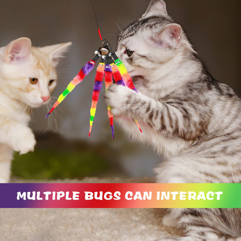 Cobee Cat Toy Worms, Pack of 12 Cat Rainbow Worm Toy Refills Funny Interactive Colorful Fluffy with Bell Cat Chaser Toy Kitten Wand Replacement Toy - PawsPlanet Australia