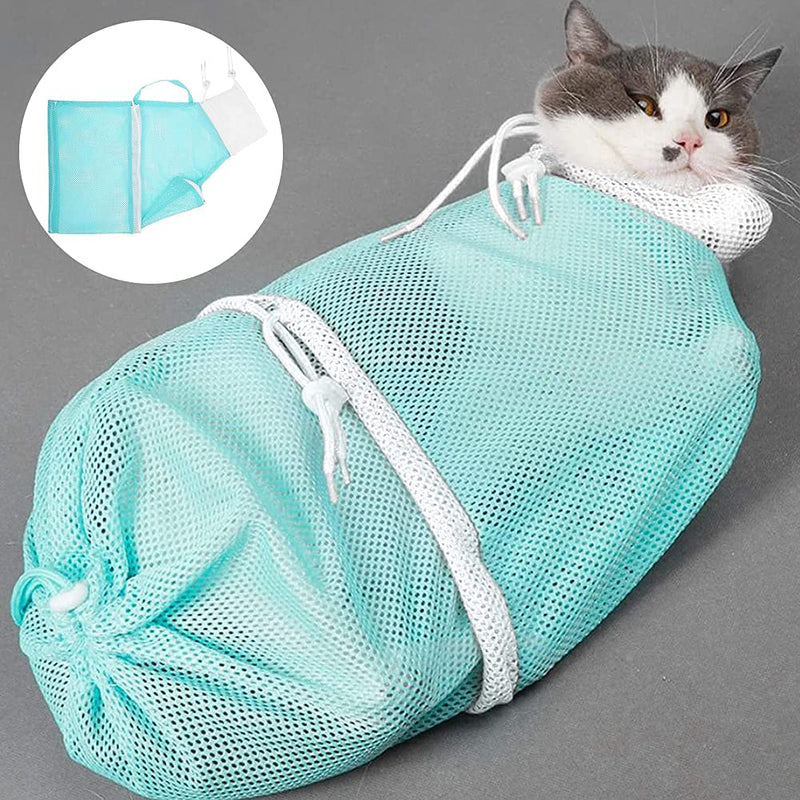 ALHX 2 pcs Cat Shower Net Bag, Cat Bath Bag Breathable Multifunctional Adjustable Anti-Bite and Anti-Scratch Restraint Bag Cat Grooming Bag for Bathing/Nail Trimming/Ear Clean/Medicine Feeding - PawsPlanet Australia