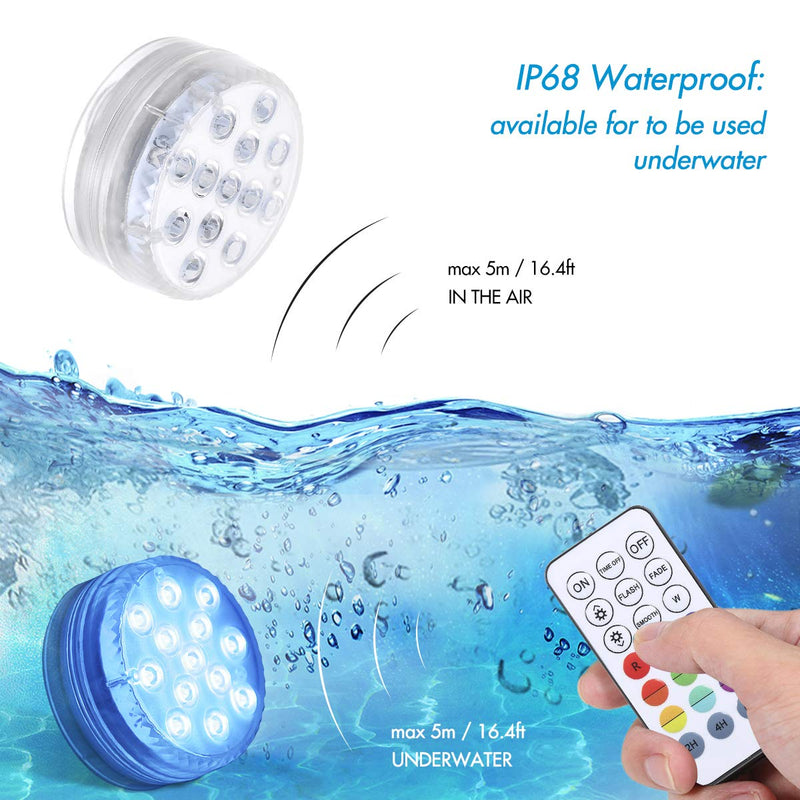 4 Pack Hot Tub Lights,IP68 Waterproof Pond Light 13 LED Beads 16 Colors Underwater Bath Lights with RF Remote Control & Magnetic & Suction Cups Submersible Led Light for Lazy Spa Pool 4 Pack - PawsPlanet Australia