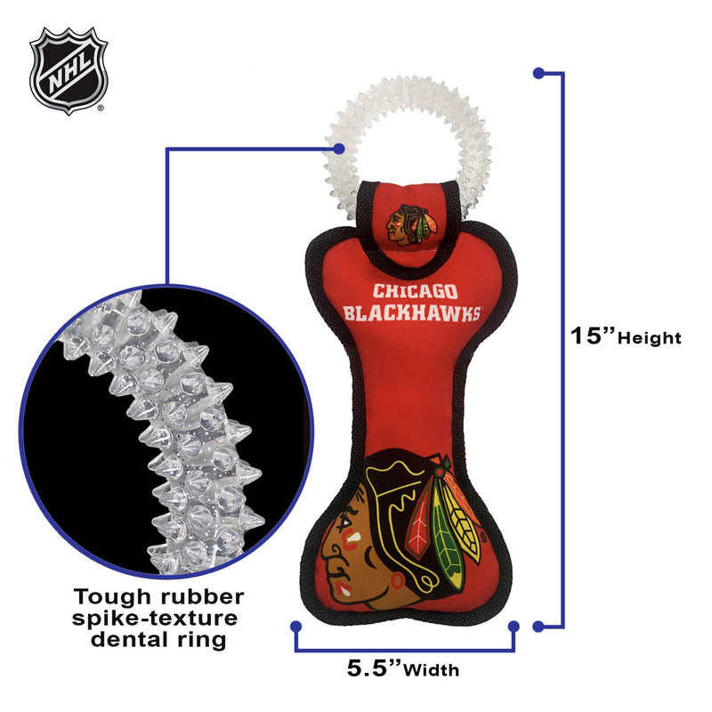 Pets First NHL Dog Toys Bone Teething Ring Toy Chicago Blackhawks - PawsPlanet Australia