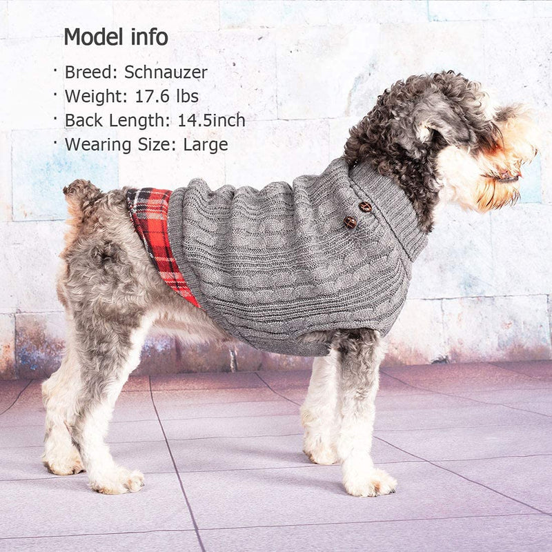 KYEESE Dog Sweaters with Leash Hole Turtleneck Dog Sweaters Knitwear with Gingham Warm Pet Sweater for Fall Winter X-Small (Pack of 1) Grey - PawsPlanet Australia