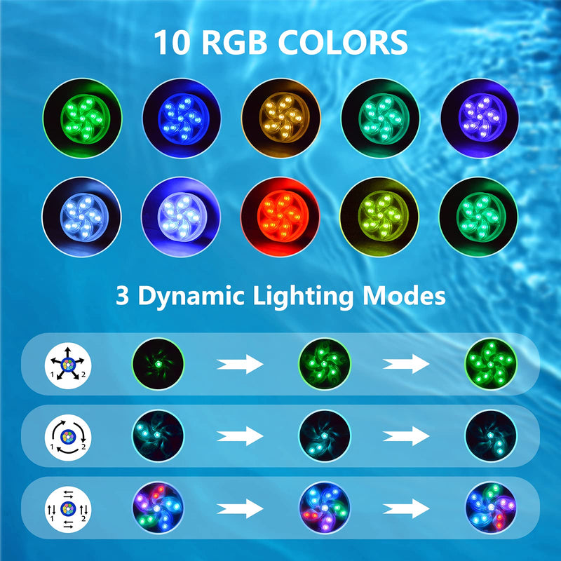 Hot Tub Lights, Kriogor RGB 11 LED Pond Lighting Pool Light, IP68 Waterproof Battery Operated Pool Lighting with RF Remote Control for Garden Vase Decoration 2Pack - PawsPlanet Australia