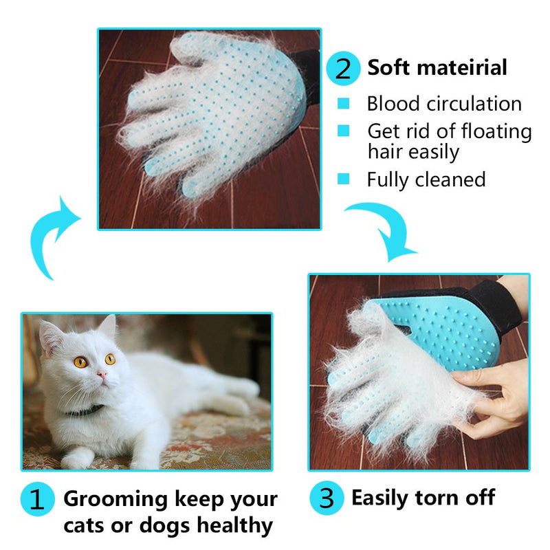 [Australia] - FRETOD Pet Glove Grooming Tool + Furniture Hair Remover Mitt - Dog Cat Hair Deshedding Brush for Long & Short Fur - Bathing Massage Comb 1 PACK Glove 