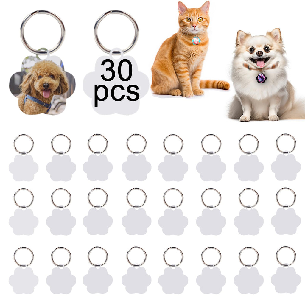 30 pcs Sublimation Blank Dog Tags Paw Shape Sublimation Blank Dog Tags Double Sided Dog Tags with Key Ring DIY Sided Aluminum Dog ID Tags Pet Name Tags Dog Collar Tags with Dogs and Cats - PawsPlanet Australia