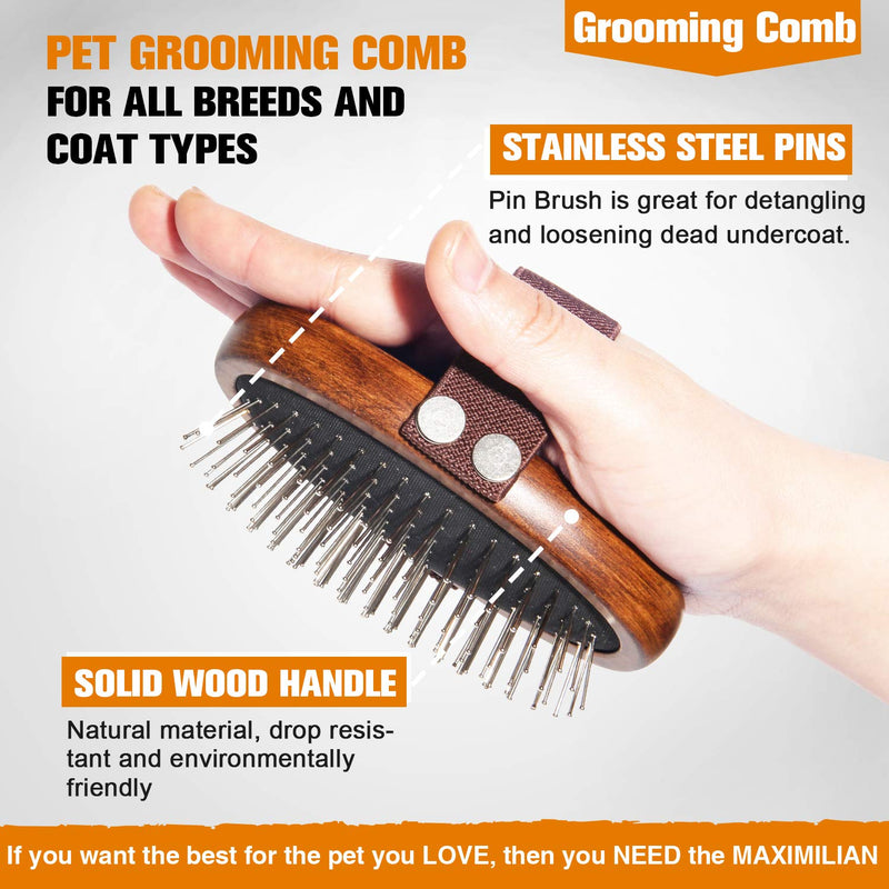 Premium Handmade Dog Brush | Pet Grooming Tool Great Gentle for Detangling and Removing Loose Undercoat or Shed Fur - Suitable for Dogs Cats Rabbits and Horses with Long or Short Hair. Wooden Handle - PawsPlanet Australia