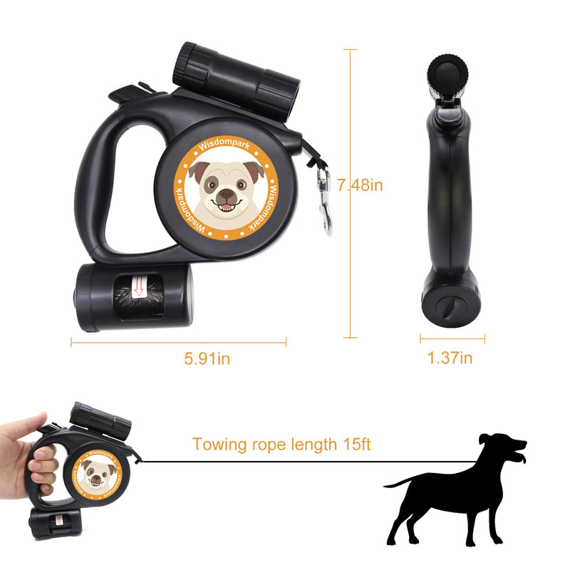 Dog Leash Retractable 360° Tangle-Free Dog Leashes for Small and Medium Dogs, 15ft Heavy Duty Retractable Dog Leash with Led Light and Poop Bags, One Button Lock System for Easy Using(Black) Black - PawsPlanet Australia