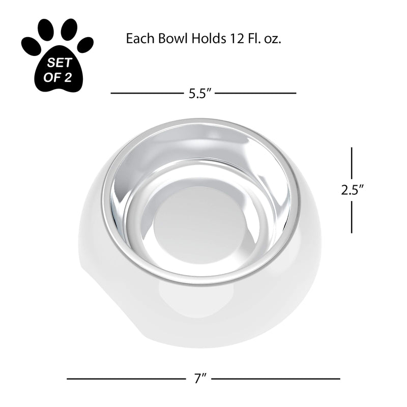 [Australia] - PETMAKER Pet Bowls – Raised Stainless Steel & Plastic Nonslip Rubber Bottom Food & Water Station for Pets White 12 oz 