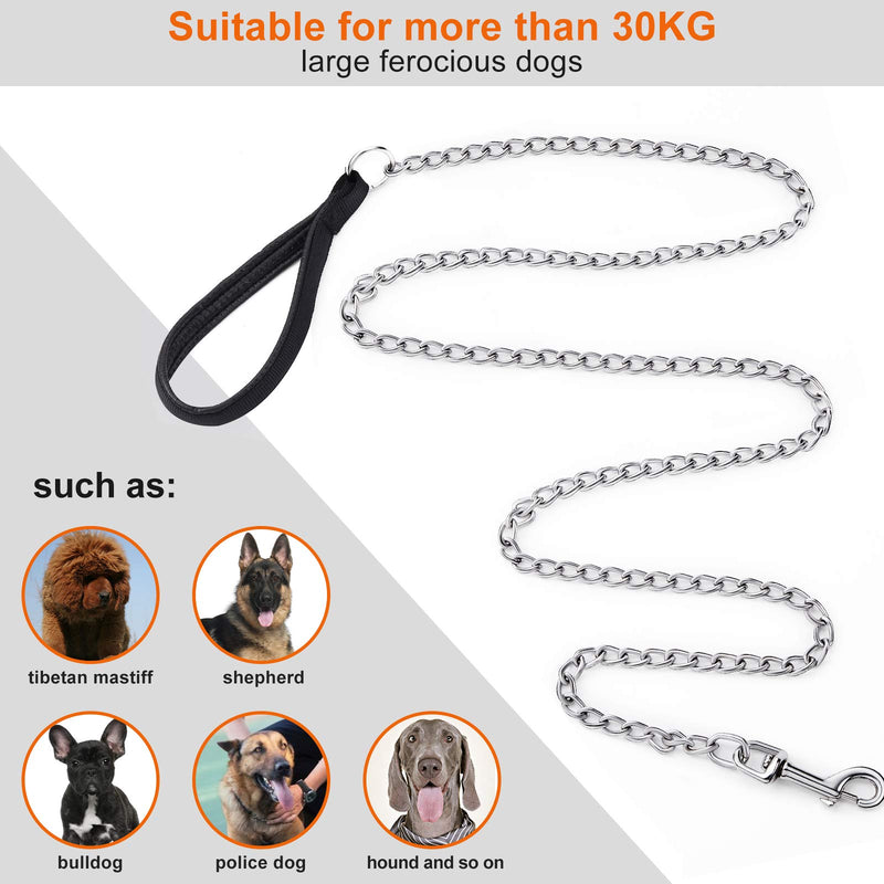 [Australia] - 6 Feet Metal Chain Leash Heavy Duty Dog Leash with Dog Waste Bag Holder, Basic Leash with Padded Handle, for Walking,Traffic Training and Traveling for Large and Medium Size Pets Black 