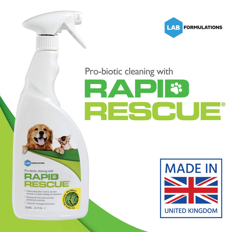 Rapid Rescue | Pet Odour Eliminator Urine Smell Remover | Natural Microbe Enzymatic Green Solution Probiotic Fast-Acting on Cat & Dog Stains on Carpets, Wood Floors, Cars, Rugs (1pk) - PawsPlanet Australia