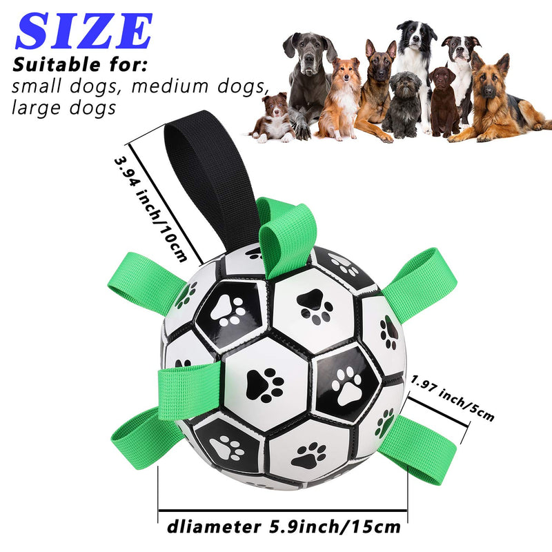 Savlot Dog Soccer Ball Toy with Grab Tabs Indoor Outdoor Interactive Dog Chew Toy Tug of War Dog Toy for Small Medium Large Dogs, 15cm (Soccer Ball) - PawsPlanet Australia