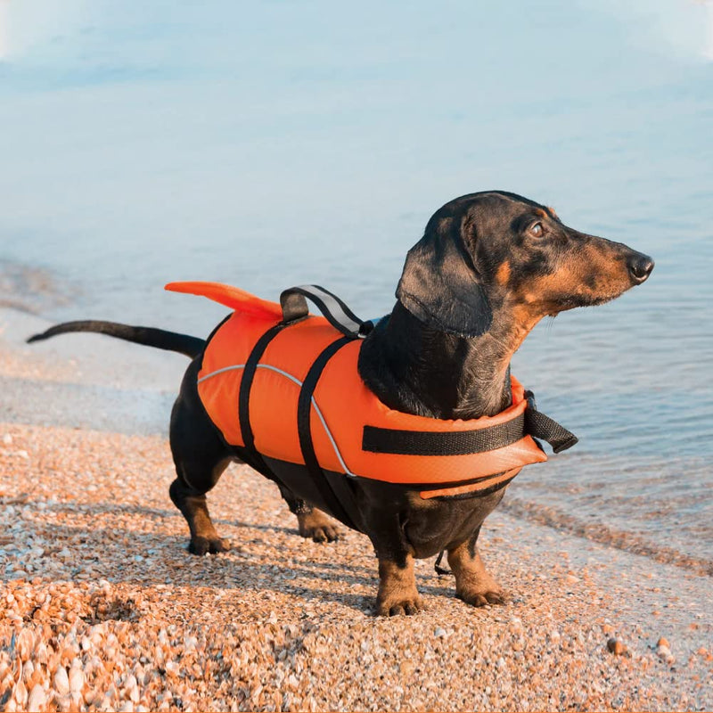 Vanansa Dog Life Jackets, Adjustable Buoyancy Aid Lifejacket for Dogs, Upgrade Lightweight Shark Design Swimming Floatation Vest for Pet(S,Orange) Small Shark Orange - PawsPlanet Australia