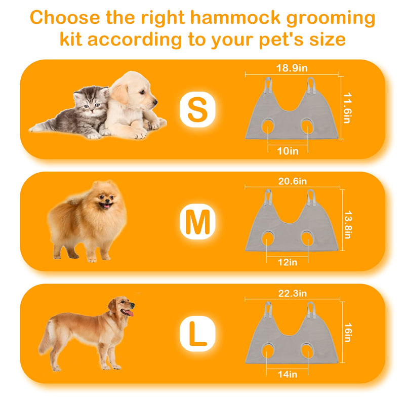 PBRO Pet Grooming Hammock Harness for Cats & Dogs, Pet Grooming Gauze Mesh Breathable Hammock, Pet Supplies Kit with 4 S-Hooks, Pet Comb, Hammock Link Belt, Nail Clippers and Nail Files Small Grey - PawsPlanet Australia