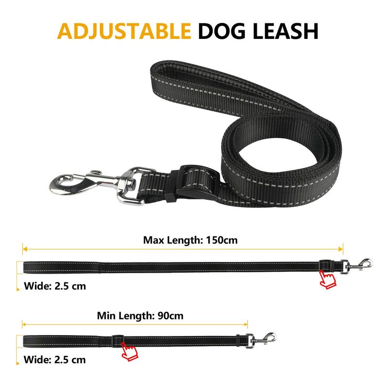 Soft Dog Collar and Lead Set 5FT/1.5M with Tag Reflective Adjustable Dog Leash Padded Neoprene Pet Collar Comfortable for Small Medium Large Dogs - Black - XS XS (30-35cm,2cm) - PawsPlanet Australia
