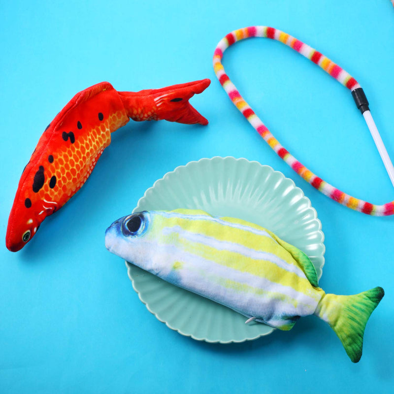 SKYLETY 2 Piece Electric Flopping Fish Moving Fish Cat Toy Wiggle Fish Catnip Toys Motion Kitten Toy for Indoor Cats Pets Kitten - PawsPlanet Australia