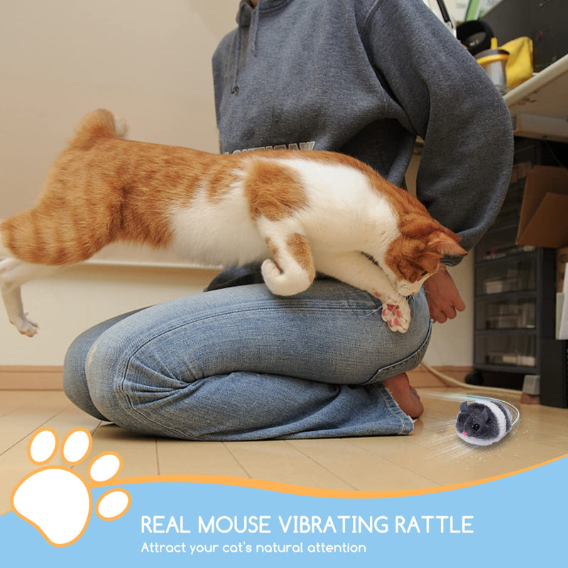Nobleza Cat Toy Pull String Mouse Vibrating Movable Interactive Toy Vibrating Mouse Realistic Moving Mouse Toy Brown and Gray 2 Pack - PawsPlanet Australia