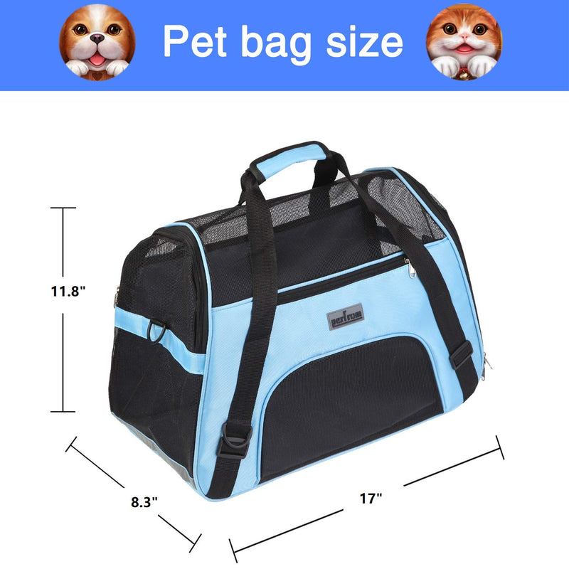Soft Pet Carrier Airline Approved Soft Sided Pet Travel Carrying Handbag Under Seat Compatibility, Perfect for Cats and Small Dogs Breathable 4-Windows Design Small Size Blue - PawsPlanet Australia