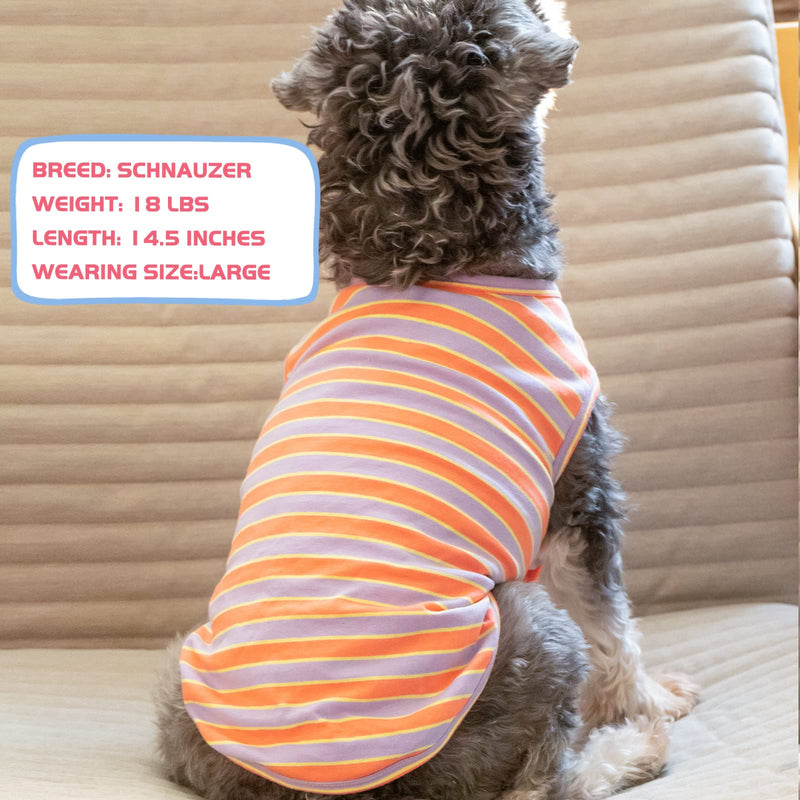 KYEESE 2 Pack Dogs Shirts Striped Cotton Dog T-Shirts for Small Medium Dogs Soft Tank Top Sleeveless Vest Dog Tee Shirt Dog Apparel S-(4.5~7lb) | Chest(~16") 2Pack (Orange Striped+Purple) - PawsPlanet Australia