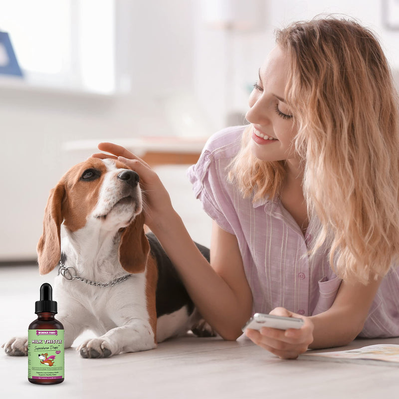 WONDER PAWS Milk Thistle for Dogs, Liver Support for Dogs, Supports Kidney Function for Pets, Detox, Hepatic Support, with Wild Alaskan Salmon Oil & Curcumin, Omega 3 EPA & DHA - 2 oz Pet Supplement - PawsPlanet Australia