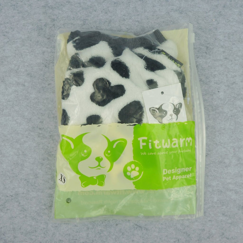 [Australia] - Fitwarm Adorable Milk Cows Pet Dog Clothes Comfy Velvet Winter Pajamas Coat Jumpsuit X-small (Chest12" Back8") 