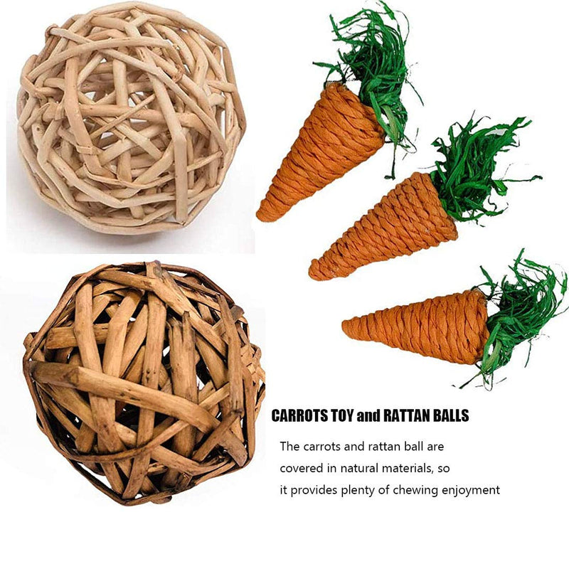 [Australia] - kathson Rabbit Activity Zone Bunny Chew Toy for Teeth Grinding Small Animal Play Ball Carrot Toy Natural Seagrass Protector Mat Rabbit Toys for Chinchilla Guinea Pigs or Other Rodent Pets 