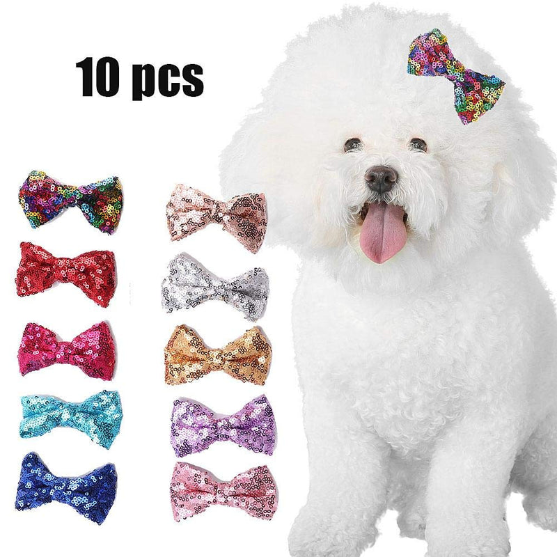 Pssopp 10pcs Pet Hair Clips Cute Bowknot Dog Cat Hairpins Shinny Sequins Hair Bows Pet Headwear Hair Accessories with Clips for Cats Small Medium Dogs - PawsPlanet Australia