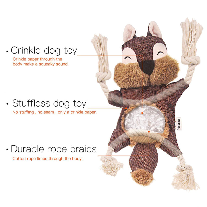 [Australia] - Vitscan Durable Dog Toys for Aggressive Chewer Squeak, Indestructible Dog Toys Tough Dog Squeaky Toys No Stuffing Crinkle Dog Toy, Rope Knots Puppy Chew Toys Sturdy Squirrel Dog Toy 