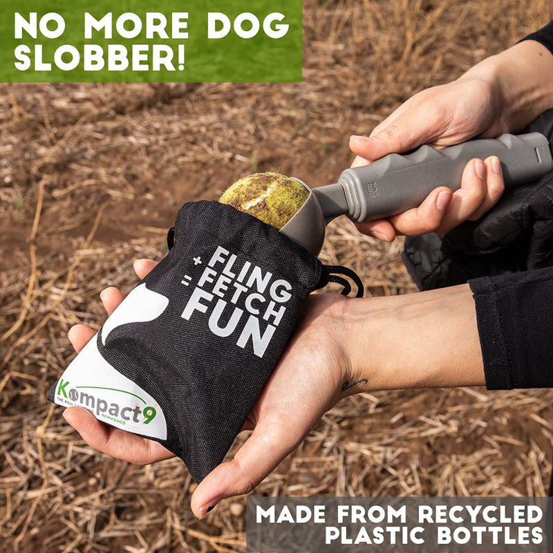 Kompact9 - Retractable, Pocket Sized Dog Ball Thrower, Made From Recycled Plastic, UK Designed and Manufactured, Fits a Standard Tennis Ball (Black) Black - PawsPlanet Australia