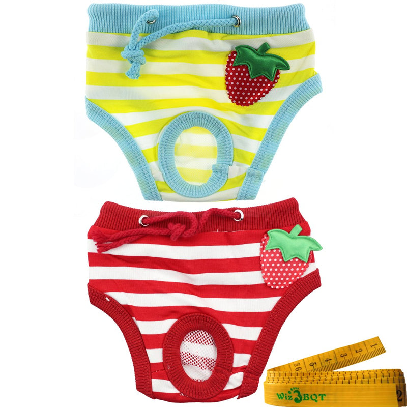 [Australia] - Wiz BBQT Adorable Reusable Washable Strawberry Dog Pet Diapers Cover Up Sanitary Panties for Small Medium Female Girl Dogs Puppy in Spring Summer Autumn Waistline: 9.8-13.7 Inch 