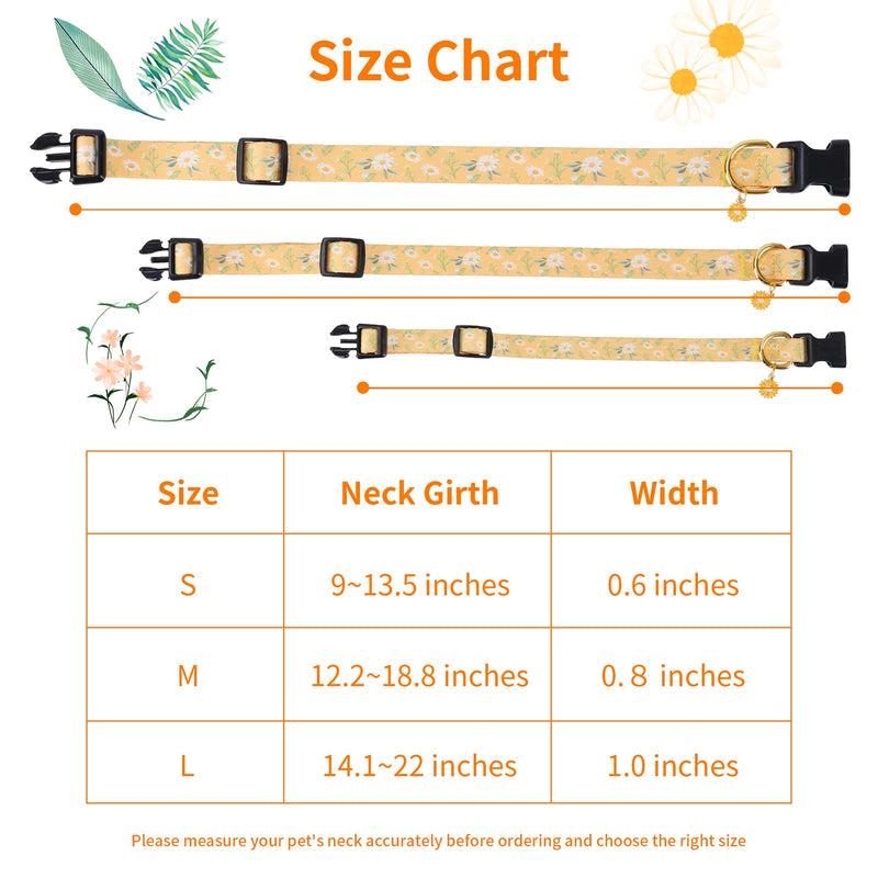 Cotton Handmade Dog Collar for Small Medium Large Dogs,Yellow Daisy with Pendant Cute Dog Collars,Ideal for Girl Dogs Boy Dogs (Medium) Yellow - PawsPlanet Australia