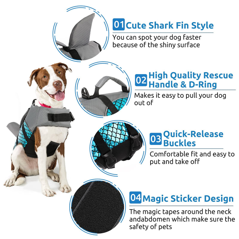 SUNFURA Dog Life Jacket, Shark Fin Design Pet Life Vest Dog Safety Preserver with High Buoyancy & Rescue Handle for Swim, Pool, Beach, Boating, Adjustable Ripstop Lifesaver for Small Medium Dogs X-Small Blue - PawsPlanet Australia