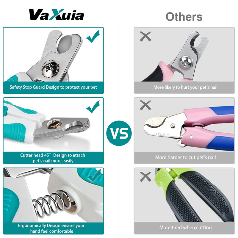 vaxuia Professional Dog Nail Clippers For Small Medium Large Dog Breeds-With Quick Safety Guard to Avoid Overcutting-Unique 45 ° Tip Blades- Nail File Included - PawsPlanet Australia