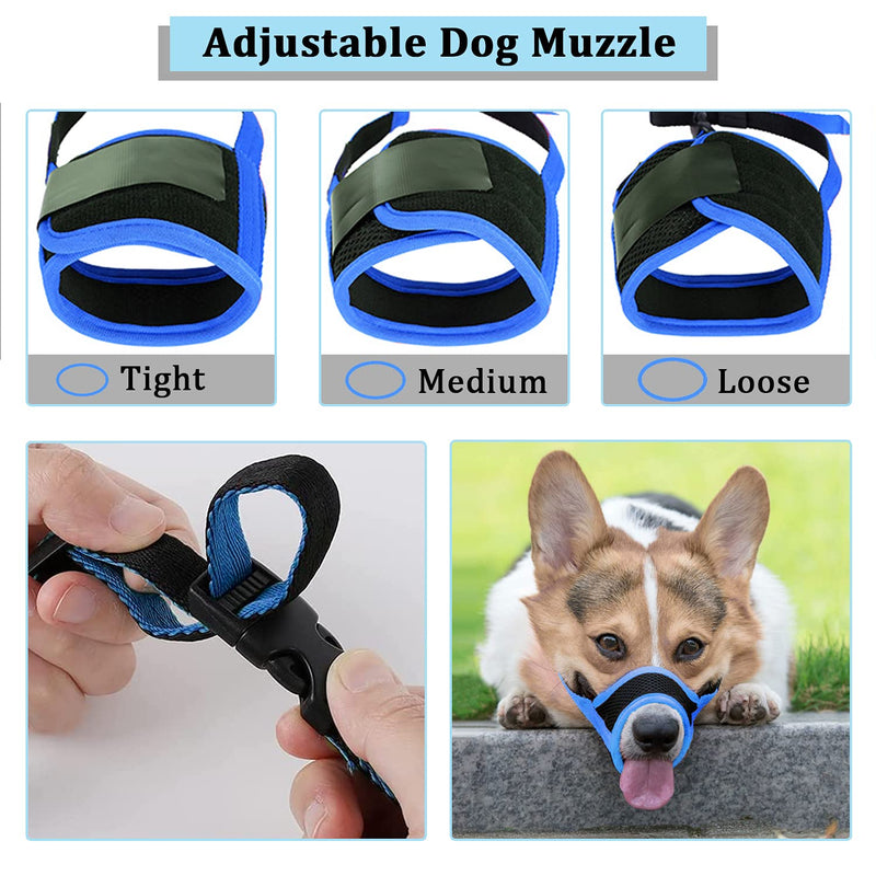 Crazy Felix Dog Muzzle, Adjustable Dog Muzzle to Prevent Biting Chewing and Nipping, Nylon Soft Dog Mouth Cover for Small Medium Large Dogs XS(Snout:3.5-4.7in) Blue - PawsPlanet Australia