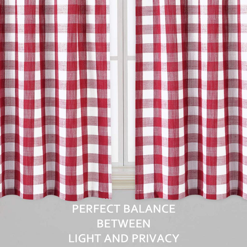 CAROMIO Buffalo Plaid Gingham Pattern Rod Pocket Short Window Curtains for Kitchen Cafe Curtains Bathroom Window Curtains 45 Inches Long, Red/White Tiers|45"L - PawsPlanet Australia