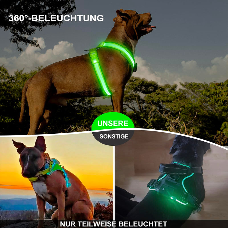 KOSKILL LED Dog Harness Rechargeable Illuminated Dog Harness Glows in the Dark LED Dog Vest Reflective Dog Lights for Night Walks (Green, M) Green - PawsPlanet Australia