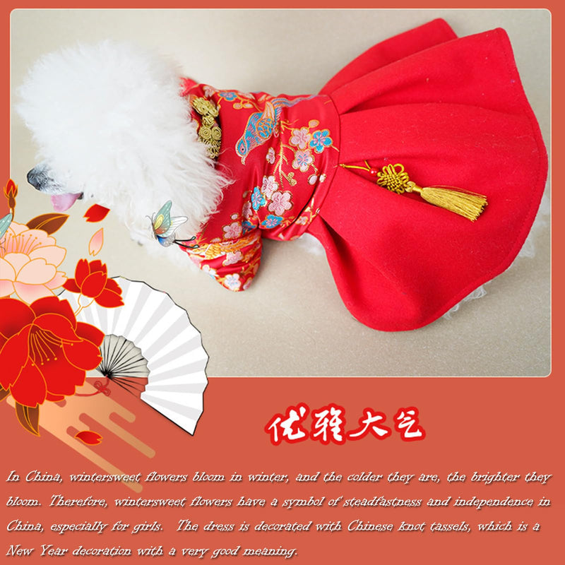 BAMY New Year Dog Red Dress Cute Pet Skirt Coat Flower Dogs Winter Clothes Warm Cats Puffy Dress Doggie Outfits for Christmas Spring Festival Chinease New Year (S (Chest Circumference 17.3in/ 44cm)) S (Chest circumference 17.3in/ 44cm) - PawsPlanet Australia