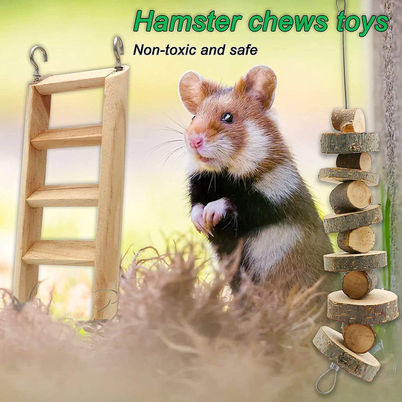 [Australia] - SONYANG Hamster Chew Toys, 10Pack Natural Wooden Pine Guinea Pigs Rats Chinchillas Toys Accessories Dumbells Exercise Bell Roller Teeth Care Molar Toy for Bunny Rabbits Gerbils 