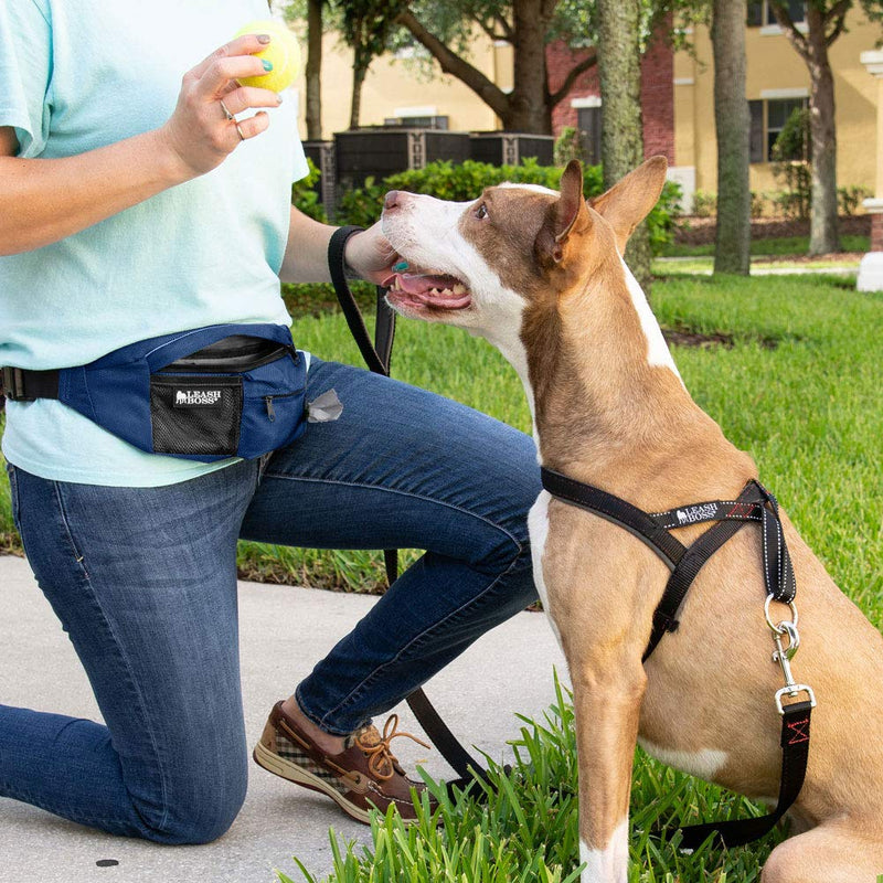 Leashboss PackUp Pouch Dog Treat Training Waist Belt, Storage Fanny Pack and Waste Bag Dispenser 1.5L Navy Blue - PawsPlanet Australia