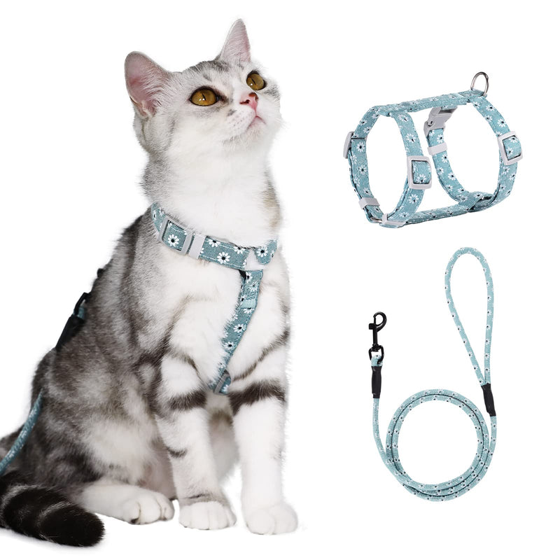 PETTOM floral pattern cat harness with leash cat leash with harness for cats with round lanyard escape-proof adjustable chest strap suitable for small and medium cats M light green - PawsPlanet Australia