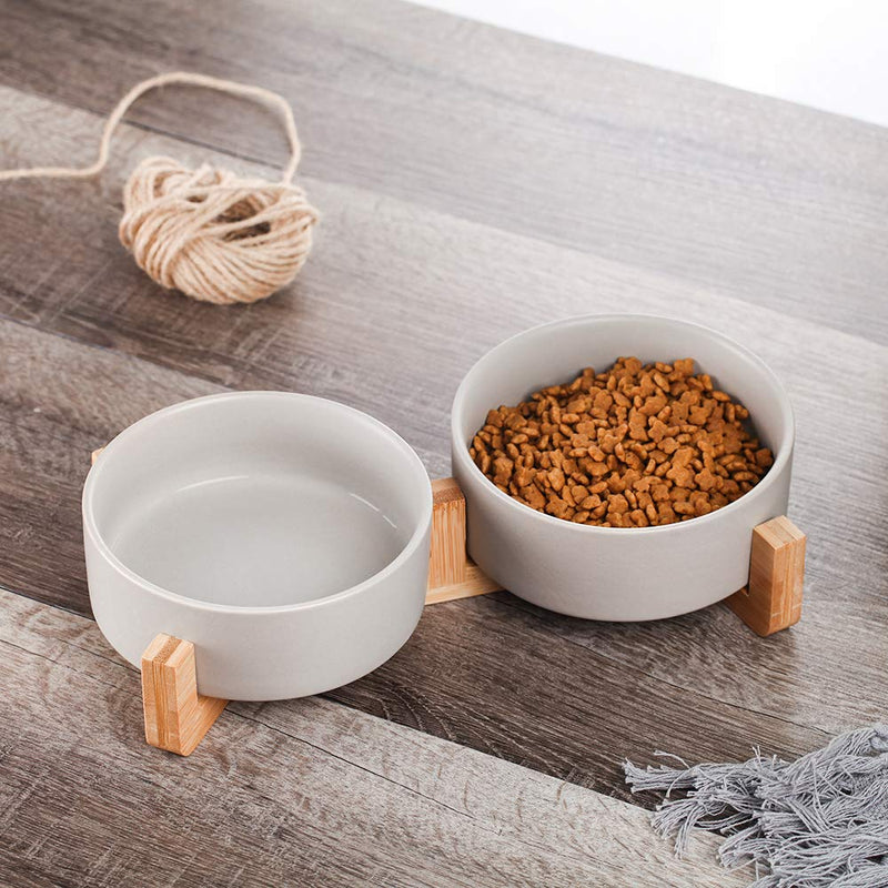 HCHLQLZ Grey Ceramic Cat Dog Bowl Dish with Wood Stand No Spill Pet Food Water Feeder Cats Small Dogs Set of 2 Grey ×2 - PawsPlanet Australia