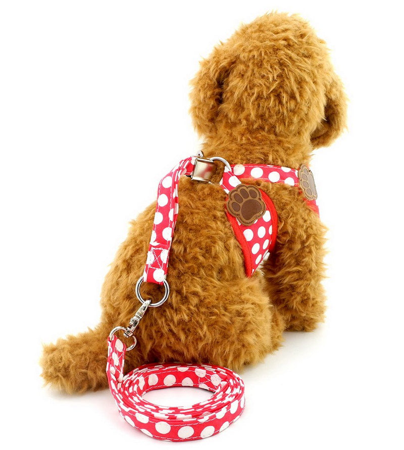 [Australia] - SELMAI Small Dog Harness Vest Leash Set Polka Dot/Camo Mesh Padded No Pull Leads for Puppy Pet Cat Medium Red 