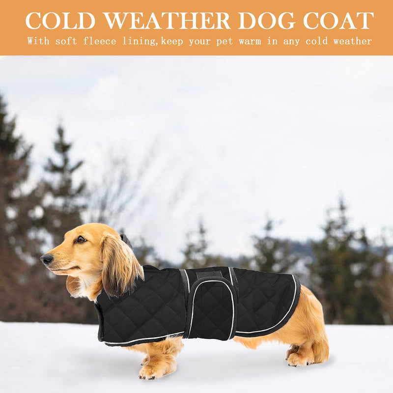 Warm Thermal Quilted Dachshund Coat, Dog Winter Coat with Warm Fleece Lining, Outdoor Dog Apparel with Adjustable Bands-Black-S S Black - PawsPlanet Australia