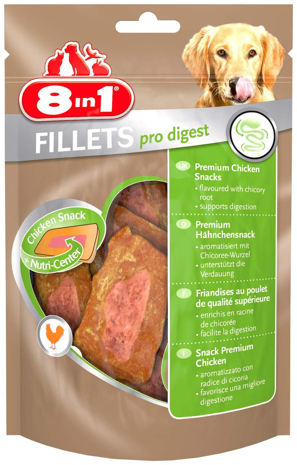 8in1 Fillets Pro Digest Dog Snack with Chicken, Functional Treats for Dogs, Supports Digestion, 80g Bag 80g (Pack of 1) - PawsPlanet Australia